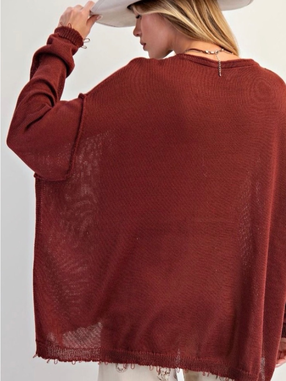 Oversized Open-Back Rust Knit Sweater - Unbranded